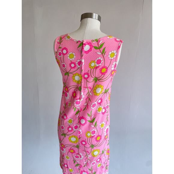 Vtg 60's Pink Flower Power Sleeveless Shift Dress Sz S/M Dayglo Retro Mod Daisy - Picture 4 of 8